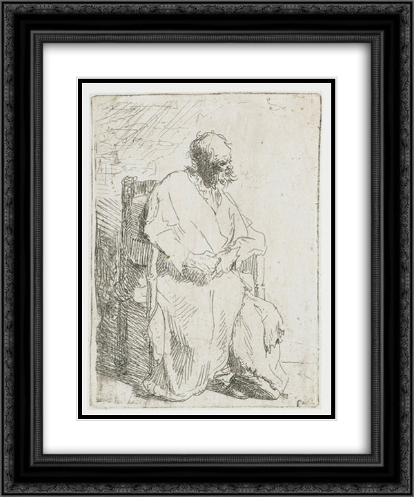 Old man in a long cloak sitting in an armchair 20x24 Black Ornate Wood Framed Art Print Poster with Double Matting by Rembrandt