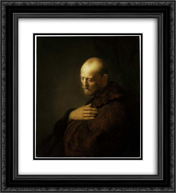 Old Man in Prayer 20x22 Black Ornate Wood Framed Art Print Poster with Double Matting by Rembrandt