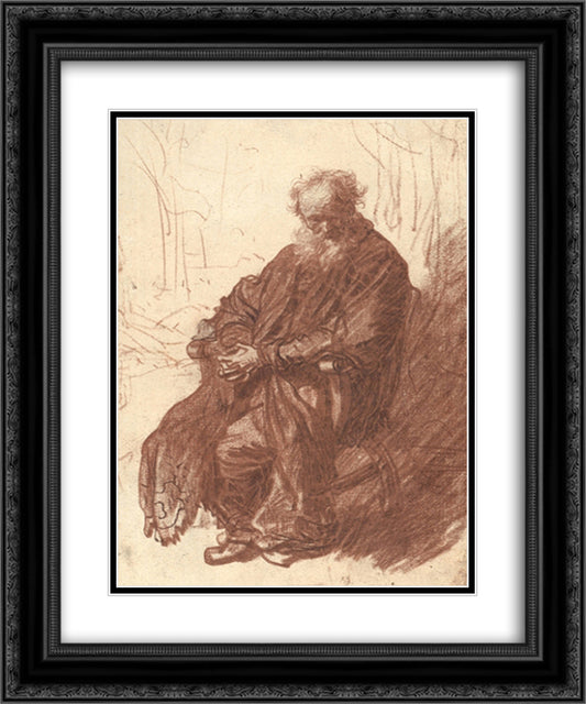 Old Man Seated in an Armchair, Full length 20x24 Black Ornate Wood Framed Art Print Poster with Double Matting by Rembrandt