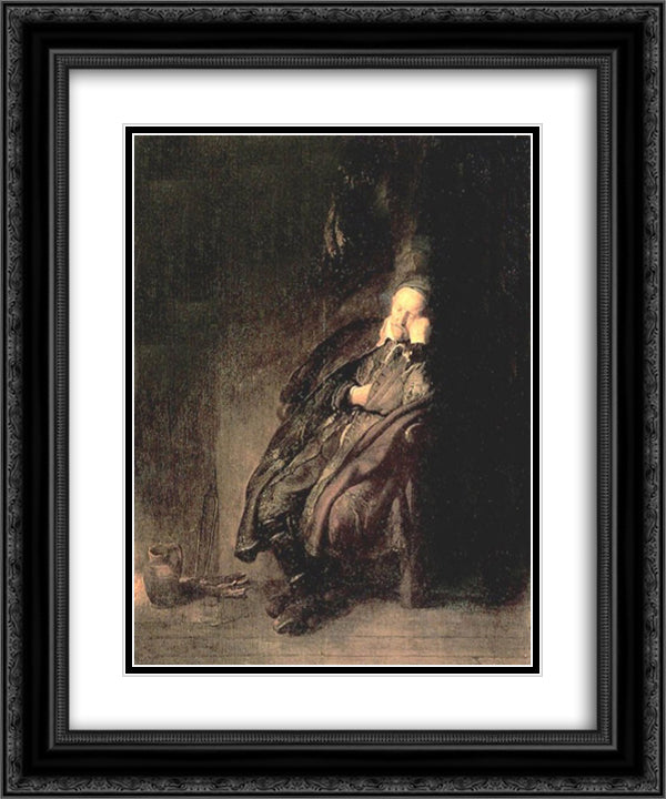 Old man Sleeping 20x24 Black Ornate Wood Framed Art Print Poster with Double Matting by Rembrandt