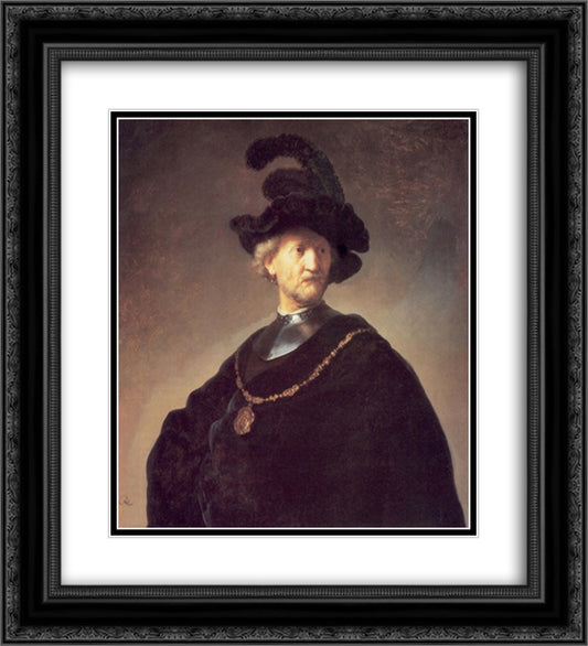 Old Man with a Black Hat and Gorget 20x22 Black Ornate Wood Framed Art Print Poster with Double Matting by Rembrandt