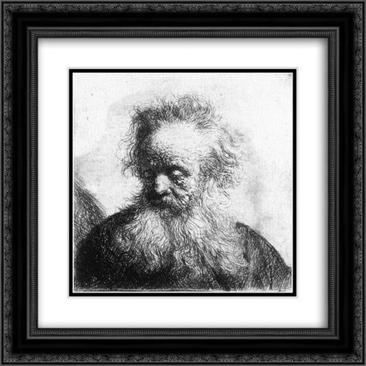 Old Man with Flowing Beard, Looking down Left 20x20 Black Ornate Wood Framed Art Print Poster with Double Matting by Rembrandt