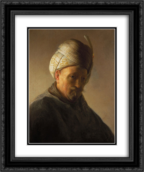 Old man with turban 20x24 Black Ornate Wood Framed Art Print Poster with Double Matting by Rembrandt