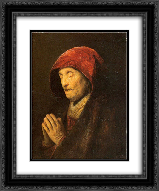 Old Woman in Prayer 20x24 Black Ornate Wood Framed Art Print Poster with Double Matting by Rembrandt