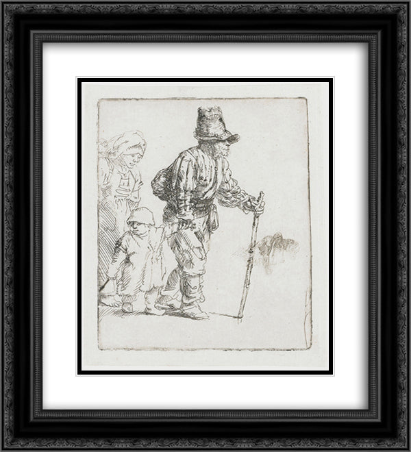 Peasant family on the tramp 20x22 Black Ornate Wood Framed Art Print Poster with Double Matting by Rembrandt