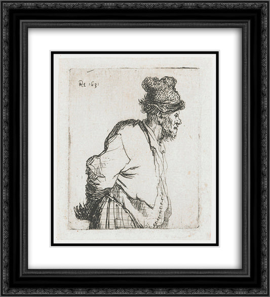 Peasant with his hands behind his back 20x22 Black Ornate Wood Framed Art Print Poster with Double Matting by Rembrandt