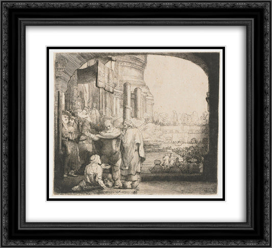 Peter and John healing the cripple at the gate of the Temple 22x20 Black Ornate Wood Framed Art Print Poster with Double Matting by Rembrandt