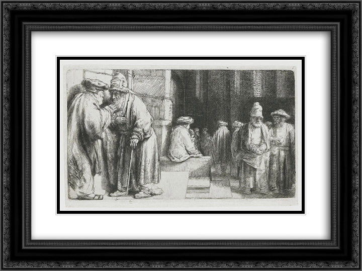 Pharisees in the Temple (Jews in the synagogue) 24x18 Black Ornate Wood Framed Art Print Poster with Double Matting by Rembrandt