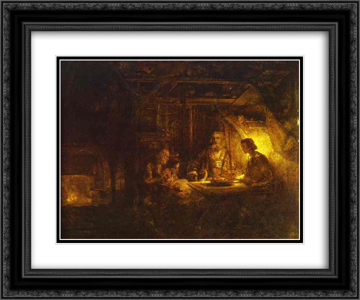 Philemon and Baucis 24x20 Black Ornate Wood Framed Art Print Poster with Double Matting by Rembrandt