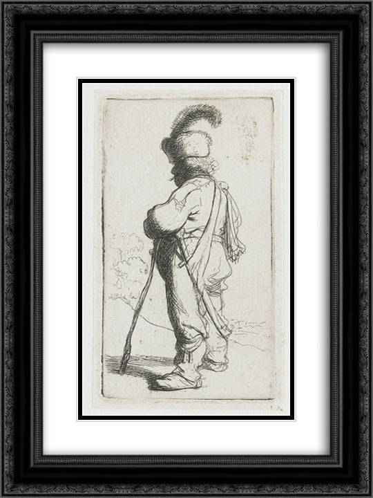 Polander leaning on a stick 18x24 Black Ornate Wood Framed Art Print Poster with Double Matting by Rembrandt