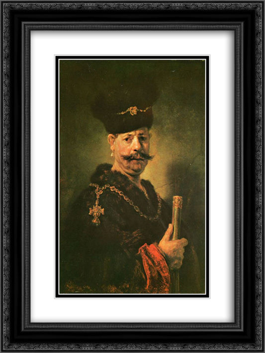 Polish Nobleman 18x24 Black Ornate Wood Framed Art Print Poster with Double Matting by Rembrandt