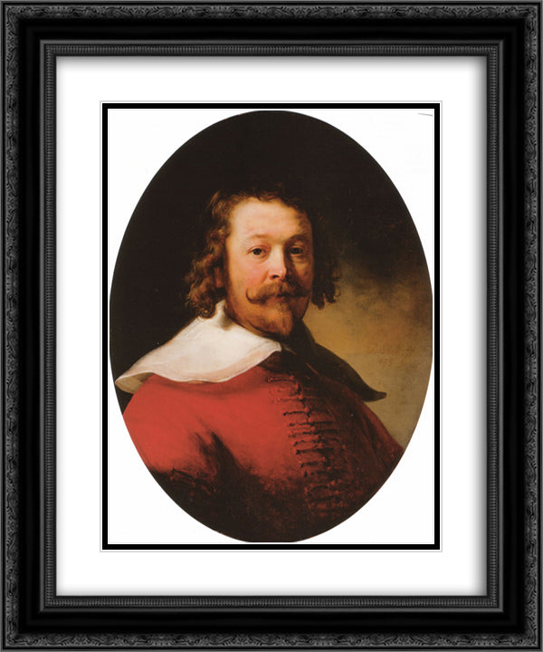 Portrait of a bearded man, bust length, in a red doublet 20x24 Black Ornate Wood Framed Art Print Poster with Double Matting by Rembrandt