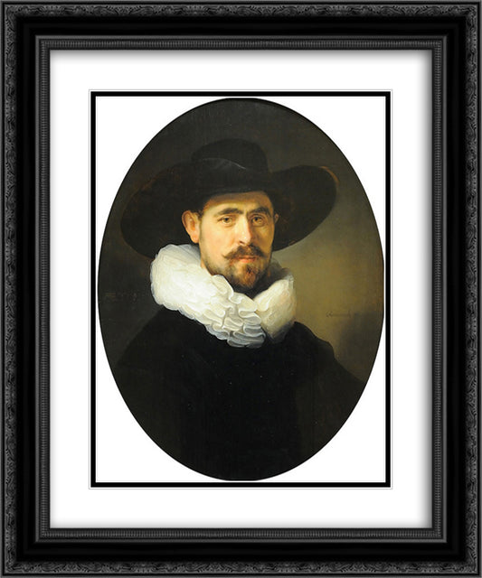 Portrait of a Bearded Man in a Wide Brimmed Hat 20x24 Black Ornate Wood Framed Art Print Poster with Double Matting by Rembrandt