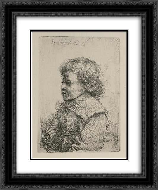 Portrait of a Boy 20x24 Black Ornate Wood Framed Art Print Poster with Double Matting by Rembrandt