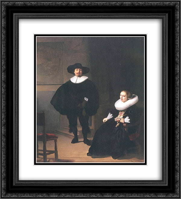 Portrait of a Couple in an Interior 20x22 Black Ornate Wood Framed Art Print Poster with Double Matting by Rembrandt