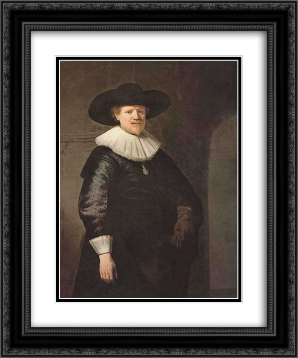 Portrait of a Man (possibly the poet Jan Harmensz Krul) 20x24 Black Ornate Wood Framed Art Print Poster with Double Matting by Rembrandt