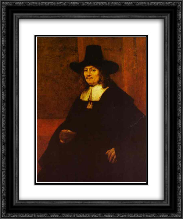 Portrait of a Man in a Tall Hat 20x24 Black Ornate Wood Framed Art Print Poster with Double Matting by Rembrandt