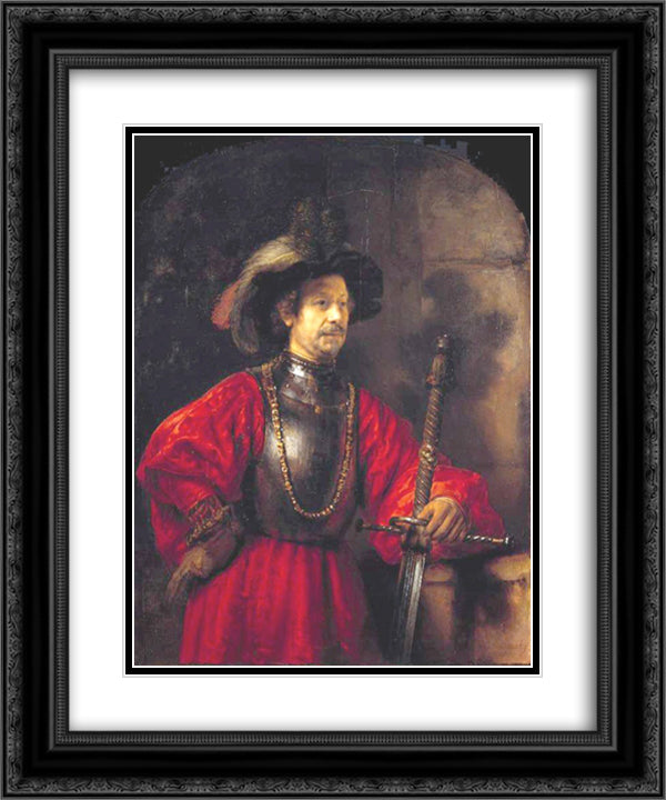 Portrait of a man in military costume 20x24 Black Ornate Wood Framed Art Print Poster with Double Matting by Rembrandt