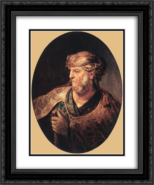 Portrait of a Man in Oriental Costume 20x24 Black Ornate Wood Framed Art Print Poster with Double Matting by Rembrandt