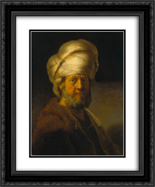 Portrait of a Man in Oriental Garment 20x24 Black Ornate Wood Framed Art Print Poster with Double Matting by Rembrandt