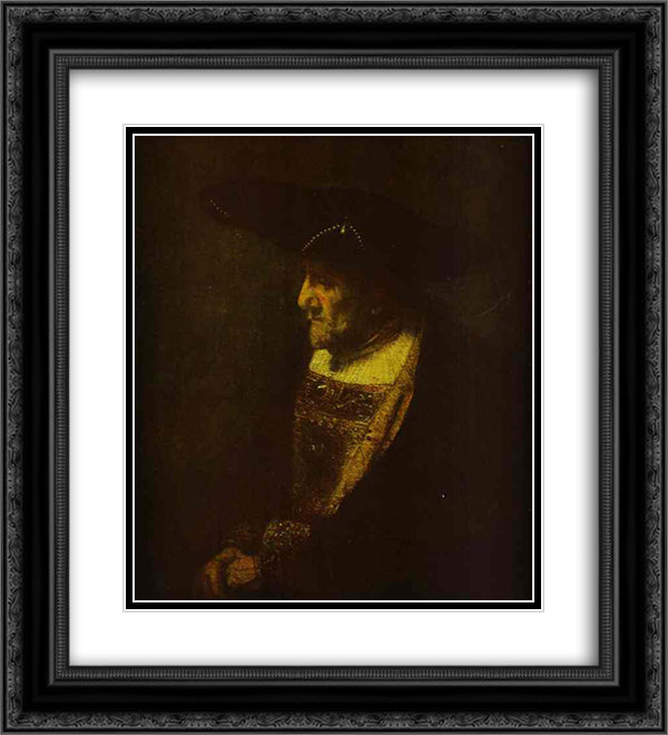 Portrait of a Man in the Hat Decorated with Pearls 20x22 Black Ornate Wood Framed Art Print Poster with Double Matting by Rembrandt