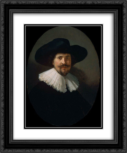 Portrait of a Man Wearing a Black Hat 20x24 Black Ornate Wood Framed Art Print Poster with Double Matting by Rembrandt