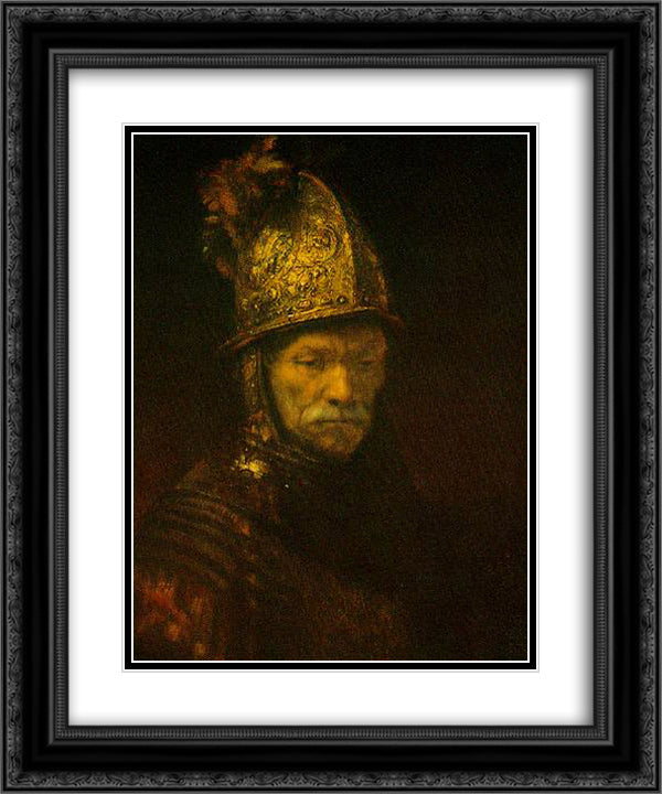 Portrait of a Man with a Golden Helmet 20x24 Black Ornate Wood Framed Art Print Poster with Double Matting by Rembrandt