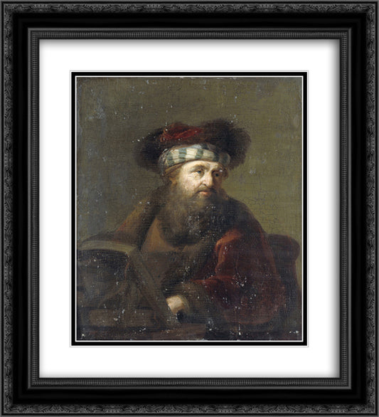 Portrait of a Rabbi 20x22 Black Ornate Wood Framed Art Print Poster with Double Matting by Rembrandt