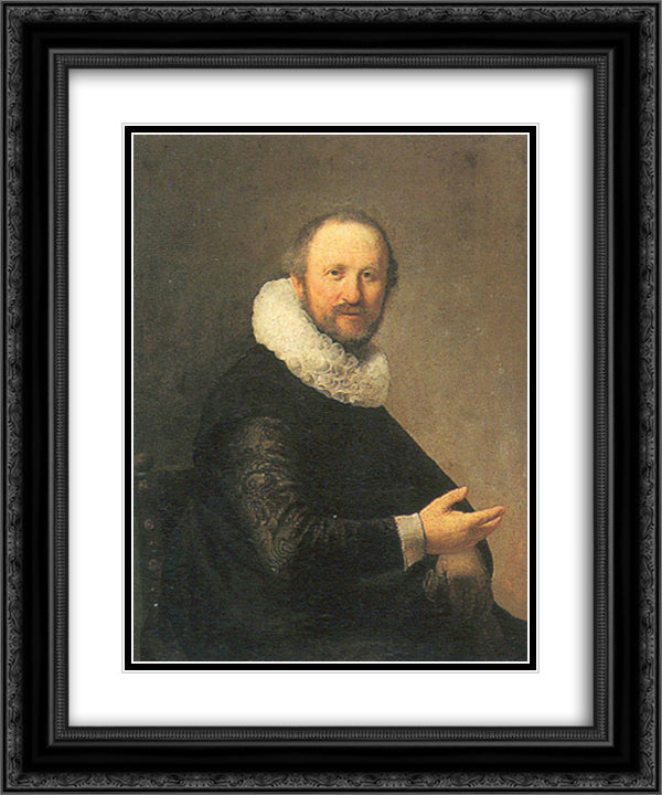 Portrait of a Seated Man 20x24 Black Ornate Wood Framed Art Print Poster with Double Matting by Rembrandt