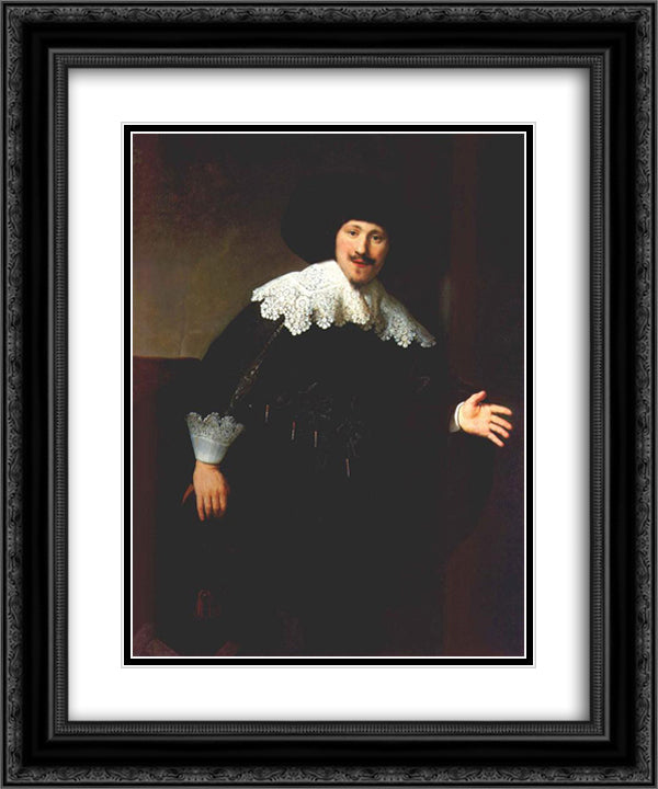 Portrait of a seated man rising from his chair 20x24 Black Ornate Wood Framed Art Print Poster with Double Matting by Rembrandt