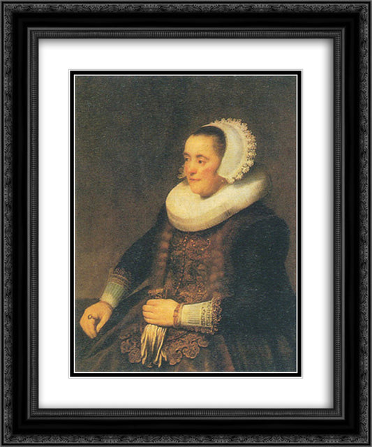 Portrait of a Seated Woman 20x24 Black Ornate Wood Framed Art Print Poster with Double Matting by Rembrandt