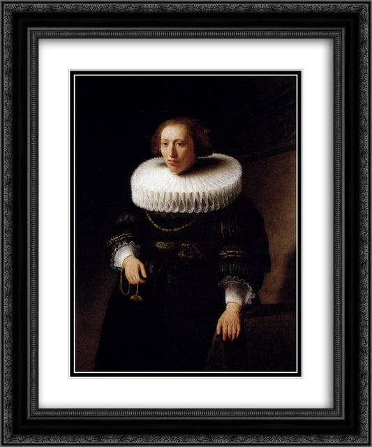 Portrait Of A Woman 20x24 Black Ornate Wood Framed Art Print Poster with Double Matting by Rembrandt