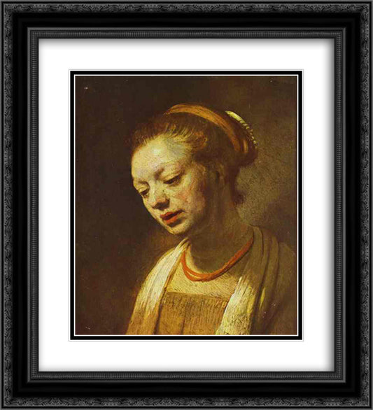 Portrait of a Young Girl 20x22 Black Ornate Wood Framed Art Print Poster with Double Matting by Rembrandt