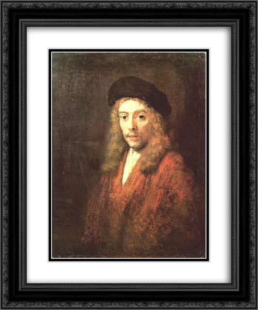 Portrait of a young man 20x24 Black Ornate Wood Framed Art Print Poster with Double Matting by Rembrandt