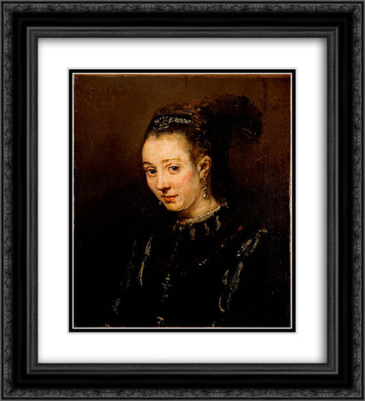 Portrait of a Young Woman 20x22 Black Ornate Wood Framed Art Print Poster with Double Matting by Rembrandt