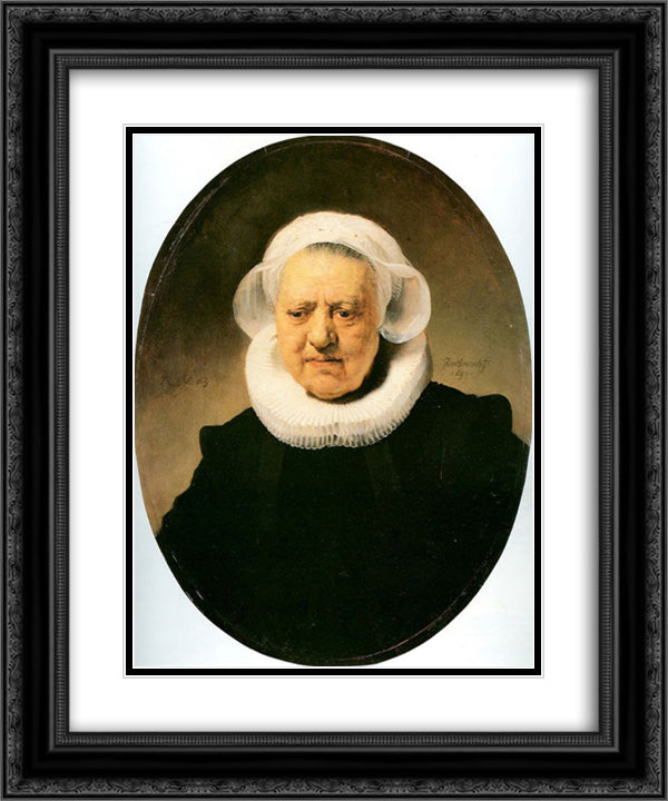 Portrait of Aechje Claesdar 20x24 Black Ornate Wood Framed Art Print Poster with Double Matting by Rembrandt