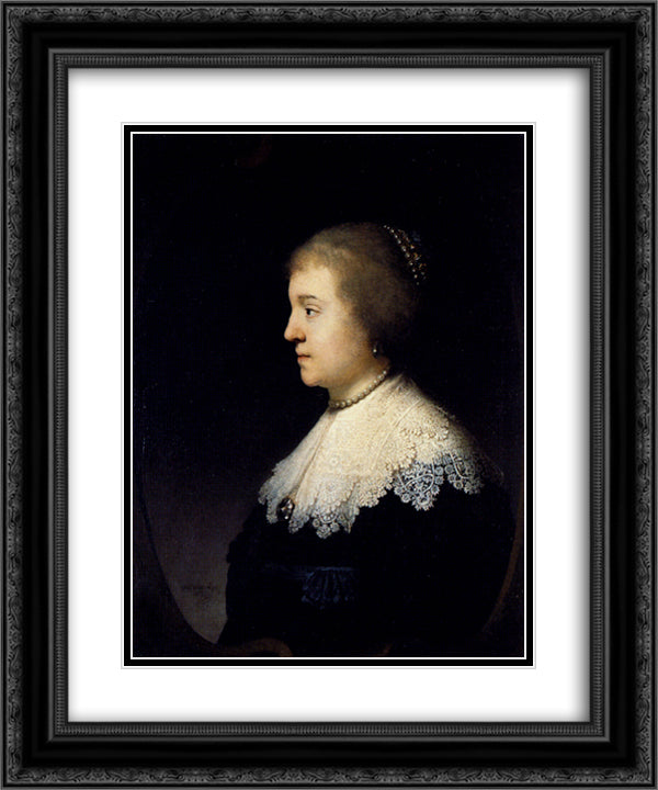 Portrait Of Amalia van Solms 20x24 Black Ornate Wood Framed Art Print Poster with Double Matting by Rembrandt