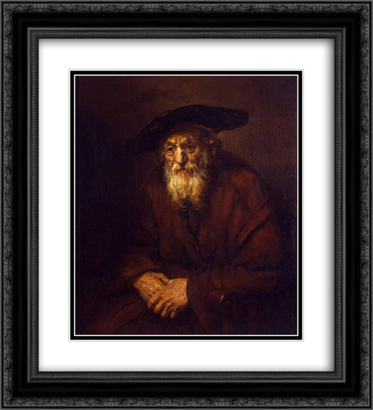 Portrait of an Old Jew 20x22 Black Ornate Wood Framed Art Print Poster with Double Matting by Rembrandt