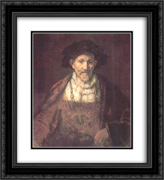 Portrait of an Old Man in Red 20x22 Black Ornate Wood Framed Art Print Poster with Double Matting by Rembrandt