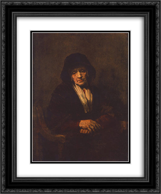 Portrait of an old Woman 20x24 Black Ornate Wood Framed Art Print Poster with Double Matting by Rembrandt