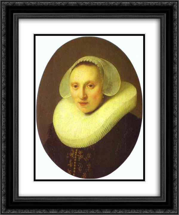 Portrait of Cornelia Pronck, Wife of Albert Cuyper, at the age of 33 20x24 Black Ornate Wood Framed Art Print Poster with Double Matting by Rembrandt