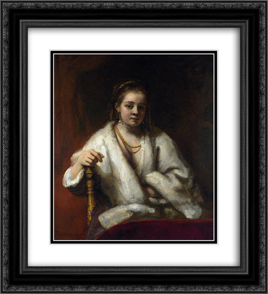 Portrait of Hendrickje Stoffels 20x22 Black Ornate Wood Framed Art Print Poster with Double Matting by Rembrandt