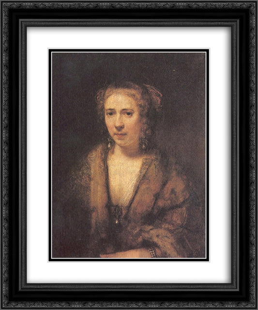 Portrait of Hendrikje Stoffels 20x24 Black Ornate Wood Framed Art Print Poster with Double Matting by Rembrandt