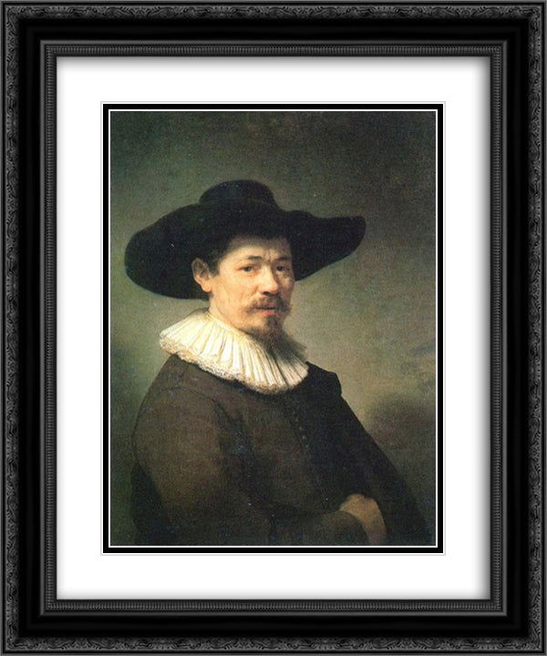 Portrait of Herman Doomer 20x24 Black Ornate Wood Framed Art Print Poster with Double Matting by Rembrandt