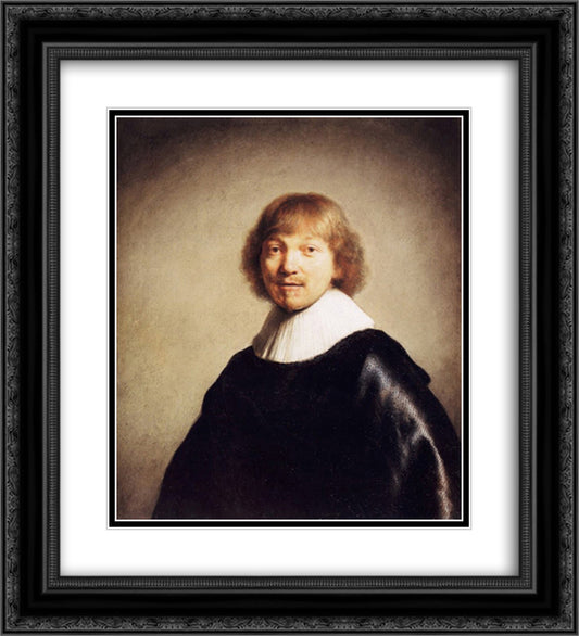 Portrait of Jacob III de Gheyn 20x22 Black Ornate Wood Framed Art Print Poster with Double Matting by Rembrandt