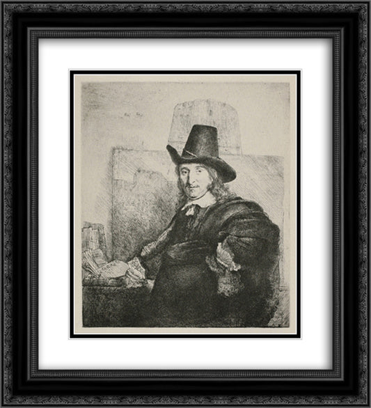 Portrait of Jan Asselyn 20x22 Black Ornate Wood Framed Art Print Poster with Double Matting by Rembrandt