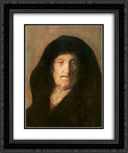 Portrait of Mother of Rembrandt 20x24 Black Ornate Wood Framed Art Print Poster with Double Matting by Rembrandt