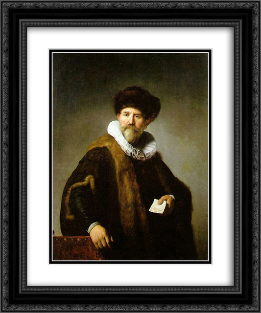 Portrait of Nicolaes Ruts 20x24 Black Ornate Wood Framed Art Print Poster with Double Matting by Rembrandt