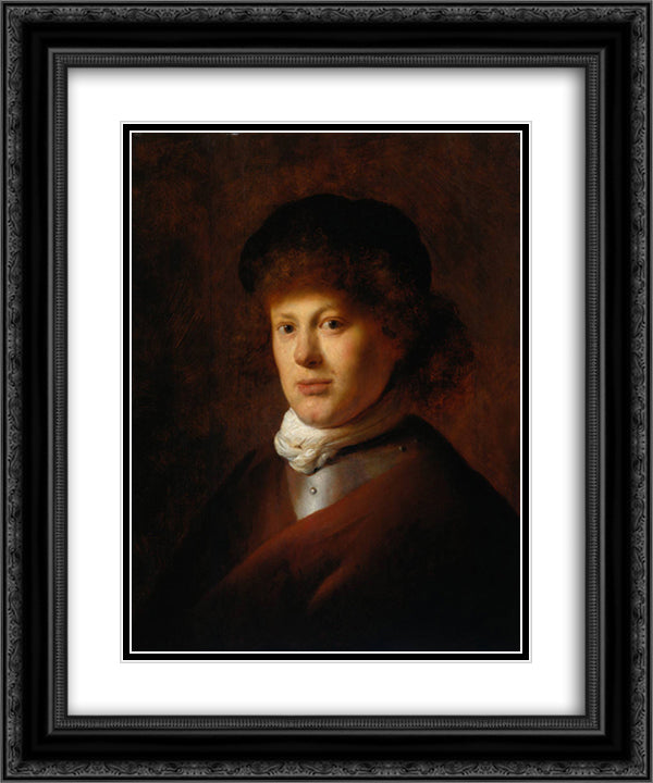 Portrait of Rembrandt van Rijn 20x24 Black Ornate Wood Framed Art Print Poster with Double Matting by Rembrandt