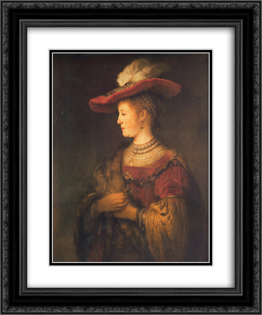 Portrait of Saskia van Uylenburgh 20x24 Black Ornate Wood Framed Art Print Poster with Double Matting by Rembrandt